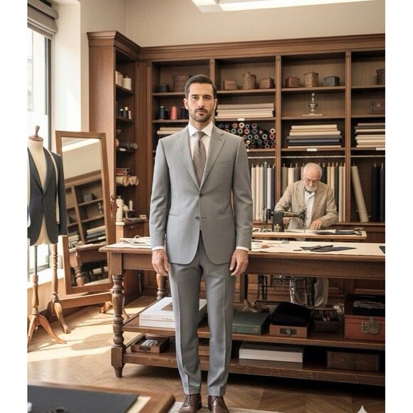 Mabro Italian Hand Made 2pc Men Suit Bluish Gray Super 120s Wool 40R 34x28